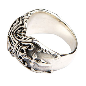 Bague croix médiévale en argent sterling et grenat, bague côté opposé