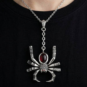 Garnet Spider Sterling Silver Pendant, worn at the neckline