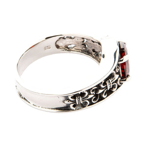 Synthetic Garnet Fleur-de-Lis Sterling Silver Ring, inner band