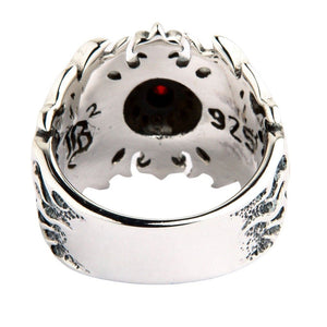 Bague en argent sterling croix tribale et grenat — poinçon à l'intérieur de l'anneau