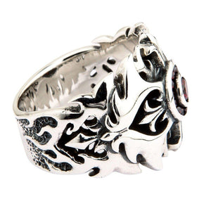 Bague en argent sterling croix tribale et grenat — profil de l'anneau tribal