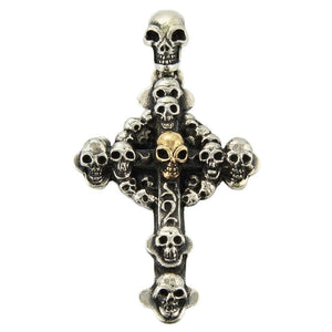 Skull Cross Pendant with Gold-Finished Center, skull cross front