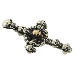 Skull Cross Pendant with Gold-Finished Center, skull cross low angle