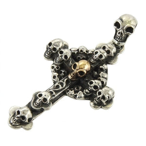 Skull Cross Pendant with Gold-Finished Center, skull cross oblique