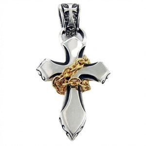 Sterling zilveren kruisketting met gouden ketting, voorzijde hanger
