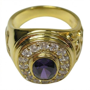 Bague d'évêque à croix plaquée or avec halo d'améthyste, halo de pierres frontal
