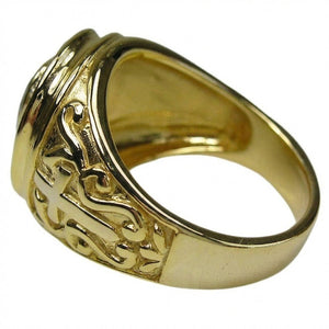 Bague d'évêque à croix plaquée or avec halo d'améthyste, intérieur de l'anneau