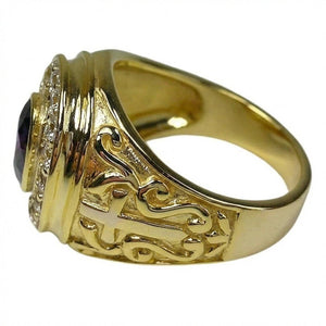 Bague d'évêque à croix plaquée or avec halo d'améthyste, volutes sur l'épaulement