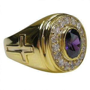 Bague d'évêque à croix plaquée or avec halo d'améthyste, profil latéral de la croix