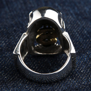 Bague tête de mort avec signe dollar doré en argent sterling, intérieur de la bague