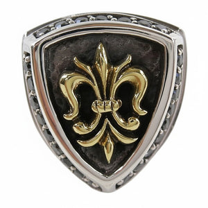 Bague en argent massif avec fleur de lys dorée — vue de face