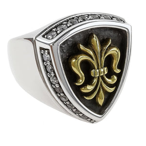 Bague en argent massif avec fleur de lys dorée — vue du côté opposé