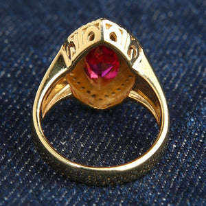 Gold-Plated Red CZ Crozier Bishop Ring. Open setting reverse.