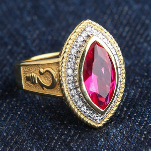 Gold-Plated Red CZ Crozier Bishop Ring. Opposite crozier angle.