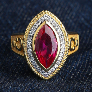 Gold-Plated Red CZ Crozier Bishop Ring. Red center right front.