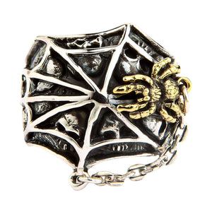 Anillo gótico de plata de ley con araña chapada en oro, reverso del anillo