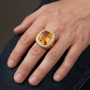 21 CT Citrine & White Sapphire Gold-Plated Silver Ring, worn on one middle finger in a natural hand close-up