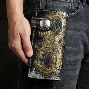 Leder-Geldbörse mit goldenem Drachen, an der Taille gehalten