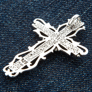 Ciondolo crocifisso a cattedrale gotica in argento sterling, retro del ciondolo a crocifisso gotico in argento sterling che mostra il marchio punzone 925