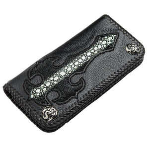 Gothic Cross Stingray Leather Biker Wallet, stingray cross wallet front