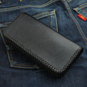 Gothic Cross Stingray Leather Biker Wallet, wallet reverse on denim