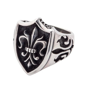 Bague bouclier fleur de lys gothique en argent sterling, bague de trois-quarts gauche