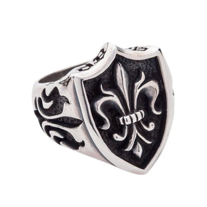Bague bouclier fleur de lys gothique en argent sterling, bague de trois-quarts droite