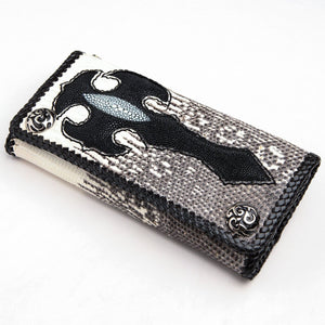 Stingray Cross & Gray Lizard Long Biker Wallet showing the closed cross wallet on a white background.