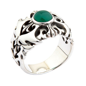 Bague tribale en argent sterling et agate verte, intérieur de l'anneau