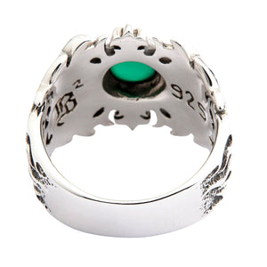 Bague tribale en argent sterling et agate verte, envers de la bague