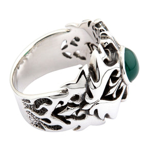 Bague tribale en argent sterling et agate verte, profil latéral de la bague