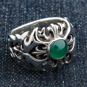 Bague tribale en argent sterling et agate verte, bague vue plongeante