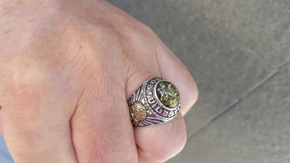 Video Anello Teschio Messicano Ambra Verde: Pietra e Spalle
