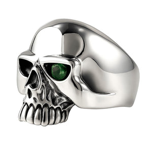 Schedelring van sterling zilver met groen oog, linkerprofiel