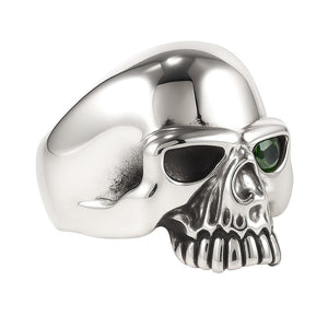 Schedelring van sterling zilver met groen oog, rechterprofiel