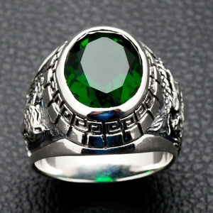 Green Stone Tiger and Dragon Sterling Silver Ring, green stone ring front