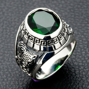 Green Stone Tiger and Dragon Sterling Silver Ring, green stone tiger shoulder