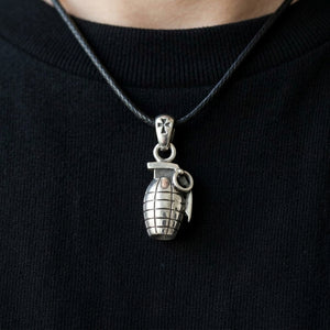 Grenade Sterling Silver Pendant, worn at the neckline
