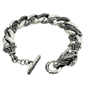 Pulseira de elos tribais grifo em prata de lei 925, pulseira aberta estendida