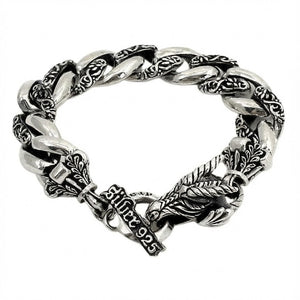 Pulseira de elos tribais e grifo em prata de lei 925, pulseira fechada e elos gravados