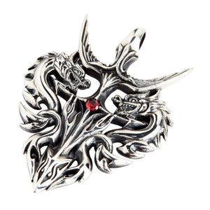 Wisior Guardian Dragon ze srebra próby .925 z granatem, tarcza pod kątem