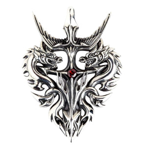 Wisior Guardian Dragon ze srebra próby .925 z granatem, tarcza od przodu