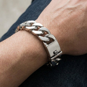Heavy Cuban-Link Sterling Silver Bracelet, worn on the wrist