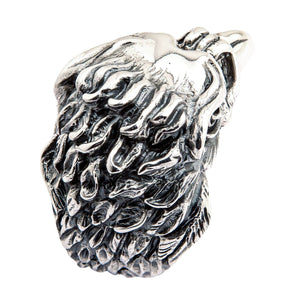Anillo motero pesado de plata de ley con águila en actitud de gritar — vista posterior