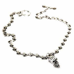 Heavy Skull-Link Sterling Silver Necklace, center skull and links