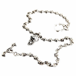Heavy Skull-Link Sterling Silver Necklace, full skull chain view