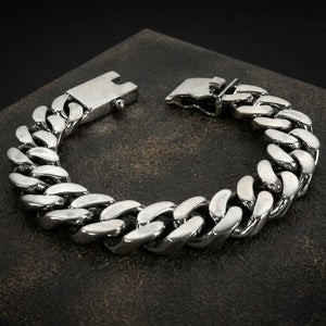 Heavy sterling silver cuban link bracelet — three quarter view