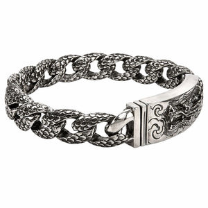 Heavy sterling silver dragon id bracelet — clasp view