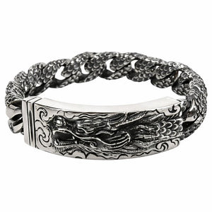 Heavy sterling silver dragon id bracelet — full bracelet view
