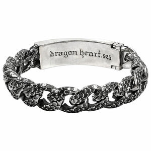 Heavy sterling silver dragon id bracelet — id plate detail